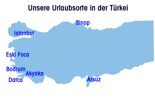 T&uuml;rkeikarte mit unseren Urlaubsorten